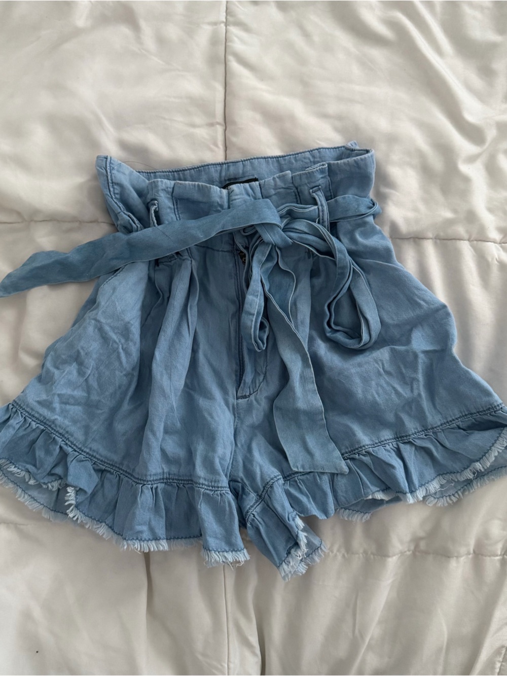 Sincerely Jules Light Blue Paperbag Waist Ruffle Shorts